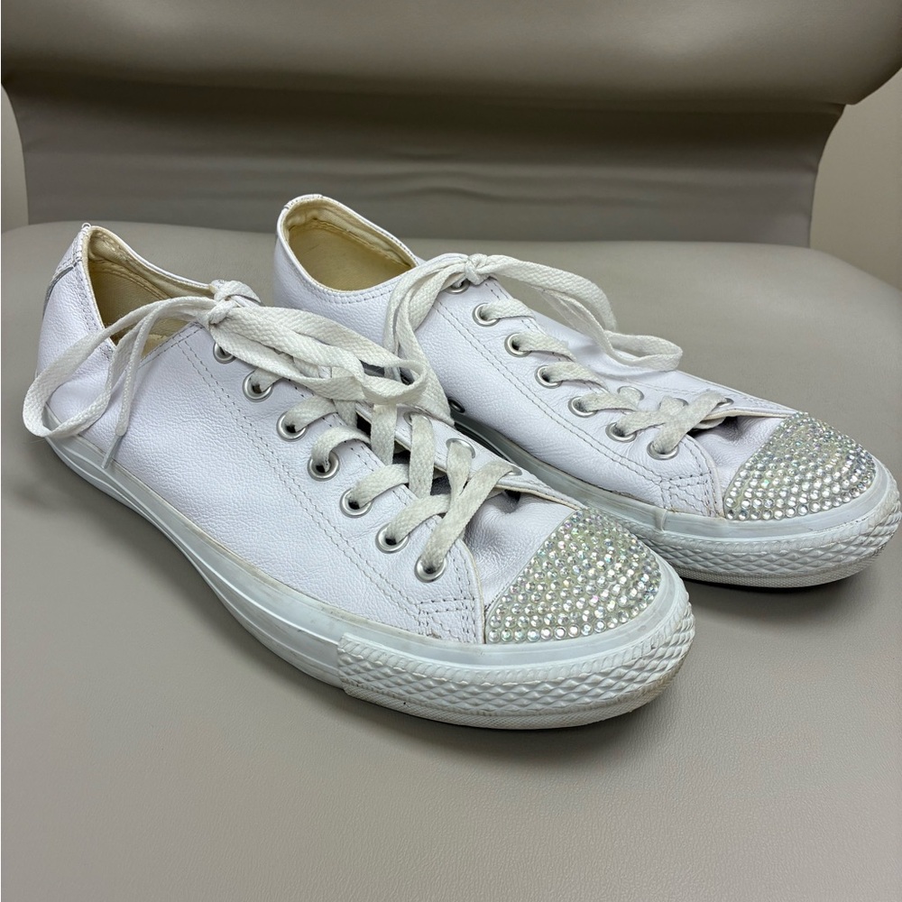Converse All Star White Sneakers Bling Bedazzled Toes Wedding Women’s 11 Men’s 9